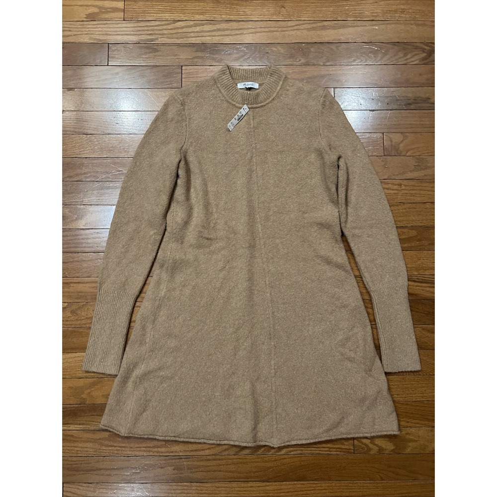 Madewell Sweater Mini Dress Medium Heather Caramel Ribbed Wool Blend NWT